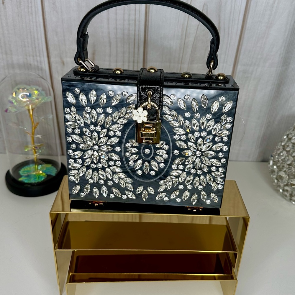 NWT Hard Side Top Handle Embellished Handbag - Picture 2 of 3